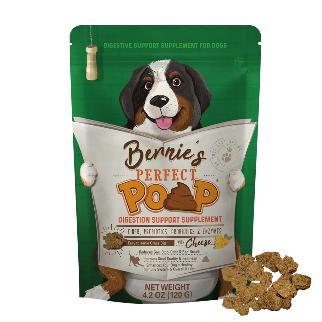 Bernie's Perfect Poop (4.2oz Cheddar) Ultimate Digestive Health Supplement for Dogs. 4-in-1 Formula: Prebiotics, Probiotics, Fiber & Enzymes. Improve Gas, Stool Quality, Breath, Health & Immunity